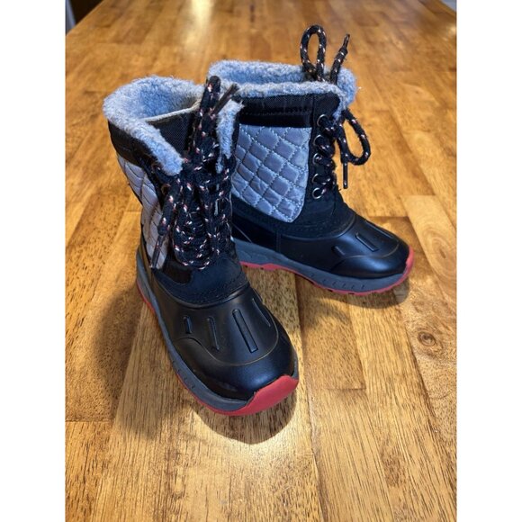 CARTERS Toddler Boys 8 Aikin Cold Weather Snow Boot Black Gray Red Warm - Picture 2 of 7